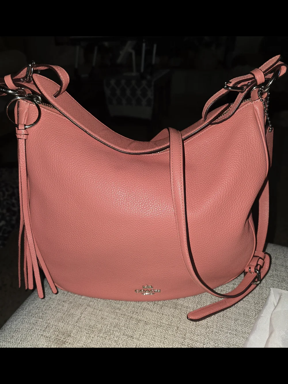 Coach Coral-Pink Pebbled Leather Hobo Bag